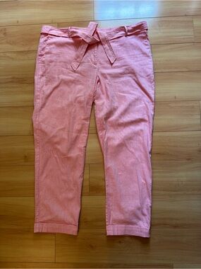 TALL LOFT Coral Pink Cropped Pants The Devin Slim 18T linen peach pink cotton